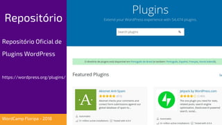 Repositório Oficial de
Plugins WordPress
https://wordpress.org/plugins/
Repositório
WordCamp Floripa - 2018
 