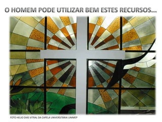“E disse Deus: haja luz e houve luz...”
                                                                                     Genesis 1:3




        USO MILHÃO DE PESSOAS VIVEM SEM LUZLUZ
                   ADEQUADO DA ADEQUADA
CAPELA UNIVERSITARIA UNIMEP PIRACICABA SP
  SÃO PAULO : MEIO

FOTO HELIO DIAS VITRAL DA CAPELA UNIVERSITARIA UNIMEP
 