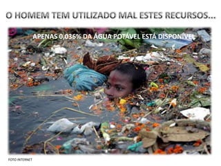APENAS 0,036% DA ÁGUA POTÁVEL ESTÁ DISPONÍVEL




FOTO INTERNET
 