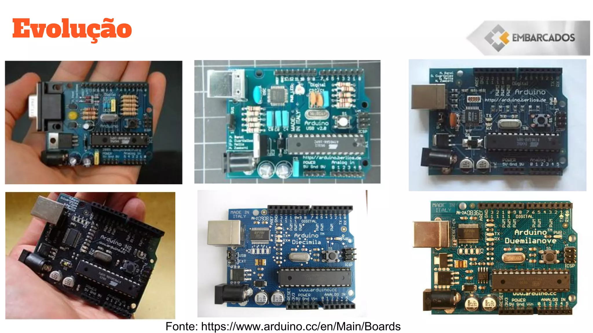 Evolução
Fonte: https://www.arduino.cc/en/Main/Boards
 
