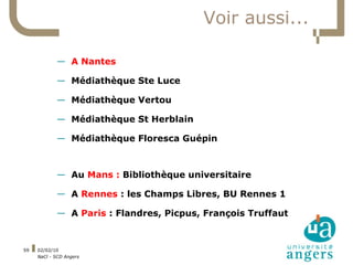Voir aussi...

            — A Nantes

            — Médiathèque Ste Luce

            — Médiathèque Vertou

            —...