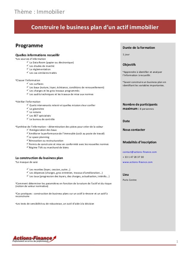 formation business plan immobilier