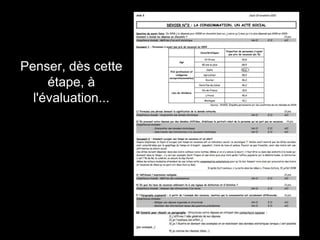 Penser, dès cette 
étape, à 
l'évaluation... 
 