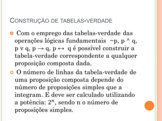 CONSTRUÇÃO DE TABELAS-VERDADE

 