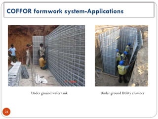 24
COFFOR formwork system-Applications
Under ground water tank Under ground Utility chamber
 