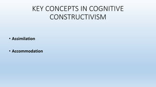 • Assimilation
• Accommodation
KEY CONCEPTS IN COGNITIVE
CONSTRUCTIVISM
 