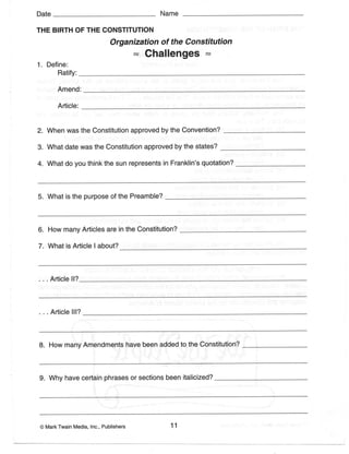 Constitution Worksheets
