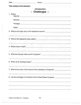 Constitution Worksheets