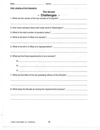 Constitution Worksheets