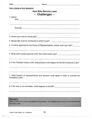 Constitution Worksheets