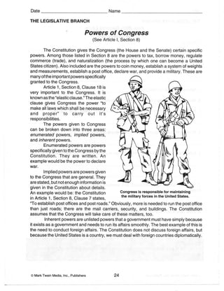 Constitution Worksheets