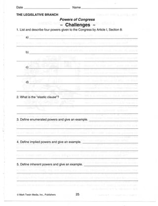 Constitution Worksheets