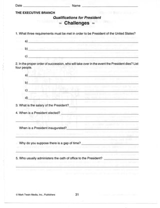 Constitution Worksheets