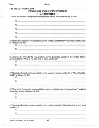 Constitution Worksheets