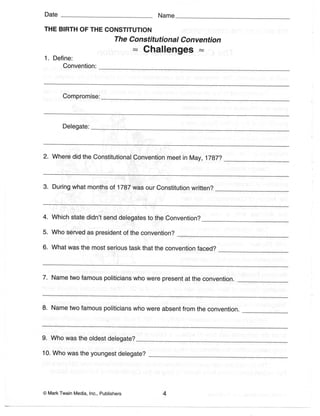 Constitution Worksheets