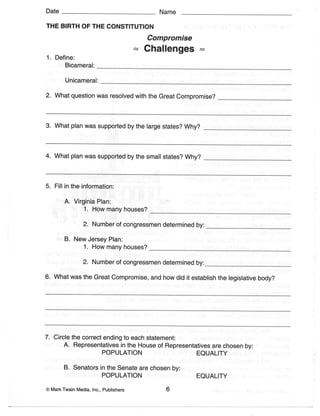 Constitution Worksheets