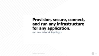 s
Copyright © 2017 HashiCorp
(on any network topology)
135
Provision, secure, connect,
and run any infrastructure
for any application.
 