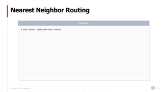 Copyright © 2017 HashiCorp
Nearest Neighbor Routing
55
$ dig +short cache.service.consul
Terminal
 