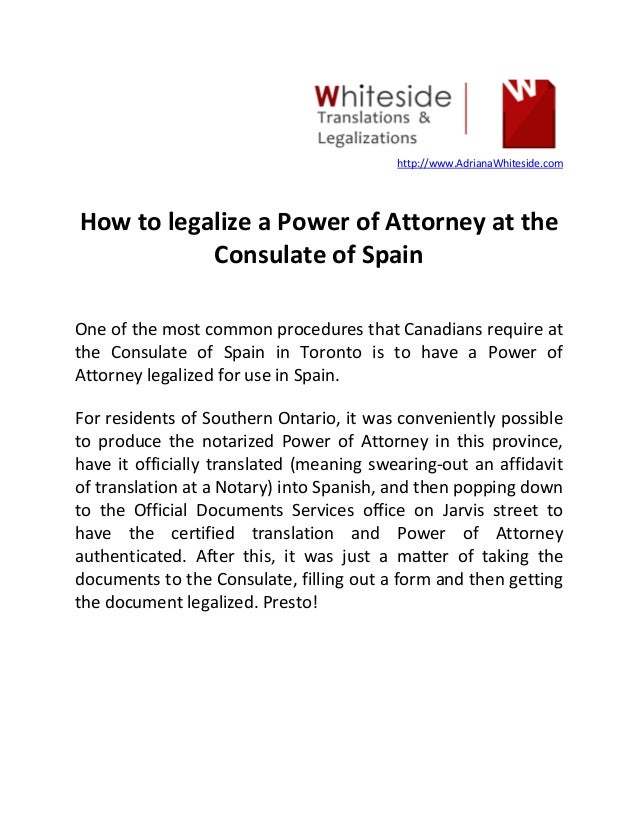 Power of Attorney at the consulate of Spain in Toronto