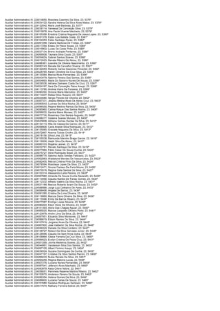 Auxiliar Administrativo III; 224014650;   Rosicleia Casimiro Da Silva; 23; 5375º
Auxiliar Administrativo III; 224034122;   Sandra Helena Da Silva Alves Matos; 23; 5376º
Auxiliar Administrativo III; 224132542;   Maria José Barbosa; 23; 5377º
Auxiliar Administrativo III; 224038114;   Vanessa Da Conceição Silva; 23; 5378º
Auxiliar Administrativo III; 224015878;   Ana Paula Vicente Machado; 23; 5379º
Auxiliar Administrativo III; 224105358;   Enedina Cristina Nogueira De Jesus Lopes; 23; 5380º
Auxiliar Administrativo III; 224051379;   Fabio Luis Batista Costa; 23; 5381º
Auxiliar Administrativo III; 224104353;   Fabio Santiago Peres; 23; 5382º
Auxiliar Administrativo III; 224061058;   Tatiane Barbosa De Freitas; 23; 5383º
Auxiliar Administrativo III; 224017294;   Eliseu De Paiva Sousa; 23; 5384º
Auxiliar Administrativo III; 224019902;   Lucas Da Costa Pinto; 23; 5385º
Auxiliar Administrativo III; 224037134;   Breno Andrade Fentanes; 23; 5386º
Auxiliar Administrativo III; 224069508;   Taynara Silva Couto; 23; 5387º
Auxiliar Administrativo III; 224054624;   Gabriel Santos Soares; 23; 5388º
Auxiliar Administrativo III; 224012423;   Renata Ribeiro De Abreu; 23; 5389º
Auxiliar Administrativo III; 224086361;   Leandra De Oliveira Nascimento; 23; 5390º
Auxiliar Administrativo III; 224083143;   Renata De Carvalho Oliveira; 23; 5391º
Auxiliar Administrativo III; 224122453;   Roberto Carlos Cearense Pimentel; 23; 5392º
Auxiliar Administrativo III; 224028765;   Karen Christine Da Cruz Silva; 23; 5393º
Auxiliar Administrativo III; 224130564;   Marcia Alves Fernandes; 23; 5394º
Auxiliar Administrativo III; 224043479;   Sabrina Pereira Dos Santos; 23; 5395º
Auxiliar Administrativo III; 224004893;   Maria Do Socorro Nunes De Souza; 23; 5396º
Auxiliar Administrativo III; 224036536;   Adriana Damasio Costa Da Cruz; 23; 5397º
Auxiliar Administrativo III; 224024197;   Sara Da Conceição Paiva Araujo; 23; 5398º
Auxiliar Administrativo III; 224113785;   Andrea Vieira Da Fonseca; 23; 5399º
Auxiliar Administrativo III; 224080292;   Simone Maria Marcolino; 23; 5400º
Auxiliar Administrativo III; 224114407;   Rafael Silva Rosario; 23; 5401º
Auxiliar Administrativo III; 224030080;   Sergio Peixoto De Oliveira; 23; 5402º
Auxiliar Administrativo III; 224067331;   Jéssika Melina Alves De Abreu Cruz; 23; 5403º
Auxiliar Administrativo III; 224090043;   Lucinea Da Silva Rocha; 23; 5404º
Auxiliar Administrativo III; 224096555;   Rejane Martins Ramos Da Silva; 23; 5405º
Auxiliar Administrativo III; 224085960;   Carina Roque Dos Santos Rocha; 23; 5406º
Auxiliar Administrativo III; 224099032;   Sandra Maria Moraes; 23; 5407º
Auxiliar Administrativo III; 224077730;   Rosemary Dos Santos Augusto; 23; 5408º
Auxiliar Administrativo III; 224098277;   Gisleine Soares Murussi; 23; 5409º
Auxiliar Administrativo III; 224023608;   Adriana Gomes Dantas Da Silva; 23; 5410º
Auxiliar Administrativo III; 224134113;   Rita De Cassia Do Carmo; 23; 5411º
Auxiliar Administrativo III; 224098906;   Carla Anaide Silva Rodrigues; 23; 5412º
Auxiliar Administrativo III; 224135065;   Graciete Nogueira Da Silva; 23; 5413º
Auxiliar Administrativo III; 224072867;   Noema Tobias Onofre; 23; 5414º
Auxiliar Administrativo III; 224018156;   Dilva Lima; 23; 5415º
Auxiliar Administrativo III; 224105538;   Raimunda Marinho Braga Garcia; 23; 5416º
Auxiliar Administrativo III; 224116509;   Aladir Silva De Abreu; 23; 5417º
Auxiliar Administrativo III; 224060103;   Rogéria Leonel; 23; 5418º
Auxiliar Administrativo III; 224032791;   Renato Santiago Da Silva; 23; 5419º
Auxiliar Administrativo III; 224077884;   Fábio Cesar De Souza Cunha; 23; 5420º
Auxiliar Administrativo III; 224075727;   Aline Rodrigues Brasil; 23; 5421º
Auxiliar Administrativo III; 224088775;   Sabrina Assis Simões Feliciano; 23; 5422º
Auxiliar Administrativo III; 224002983;   Waldstone Mendes De Vasconcelos; 23; 5423º
Auxiliar Administrativo III; 224082405;   Márcia Cristina Pinto Da Silva; 23; 5424º
Auxiliar Administrativo III; 224076594;   Rosicleya Lopes Da Silva; 23; 5425º
Auxiliar Administrativo III; 224012471;   Sivone Cartaxo De Faria Moura; 23; 5426º
Auxiliar Administrativo III; 224070518;   Regina Celia Santos Da Silva; 23; 5427º
Auxiliar Administrativo III; 224102314;   Alessandra Leite Pereira; 23; 5428º
Auxiliar Administrativo III; 224067880;   Amanda De Souza Cunha Nazareth; 23; 5429º
Auxiliar Administrativo III; 224114490;   Claudia Nantes De Farias Gomes; 23; 5430º
Auxiliar Administrativo III; 224112332;   Alfredo Valério Da Silva Rocha; 23; 5431º
Auxiliar Administrativo III; 224031189;   Marcos Roberto Ibraim De Souza; 23; 5432º
Auxiliar Administrativo III; 224088988;   Jorge Luiz Celestino De Assis; 23; 5433º
Auxiliar Administrativo III; 224068498;   Angela De Barros; 23; 5434º
Auxiliar Administrativo III; 224081285;   Cristina De Lima Oliveira; 23; 5435º
Auxiliar Administrativo III; 224118860;   Marcos Dave Oliveira Da Silva; 23; 5436º
Auxiliar Administrativo III; 224115596;   Emily De Barros Ribeiro; 23; 5437º
Auxiliar Administrativo III; 224077587;   Endrigo Lopes Silveira; 23; 5438º
Auxiliar Administrativo III; 224080204;   Elecir Alves De Oliveira; 23; 5439º
Auxiliar Administrativo III; 224101393;   Alzira Das Chagas Aguiar; 23; 5440º
Auxiliar Administrativo III; 224065020;   Marcos Leopoldo Oliveira Porto; 23; 5441º
Auxiliar Administrativo III; 224123978;   Andre Lima Da Silva; 23; 5442º
Auxiliar Administrativo III; 224067951;   Eduardo Silva Monsores; 23; 5443º
Auxiliar Administrativo III; 224086619;   Edson Ramos Da Silva; 23; 5444º
Auxiliar Administrativo III; 224107919;   Jorgiane Alves De Oliveira; 23; 5445º
Auxiliar Administrativo III; 224067800;   Jose Valdemir Da Silva Rocha; 23; 5446º
Auxiliar Administrativo III; 224049324;   Daniela Da Silva Cordeiro; 23; 5447º
Auxiliar Administrativo III; 224138727;   Nelson Da Silva Gervasio Junior; 23; 5448º
Auxiliar Administrativo III; 224128596;   Claudia De Sant Anna Dutra; 23; 5449º
Auxiliar Administrativo III; 224106864;   Gleice Ferreira Da Cruz Silva; 23; 5450º
Auxiliar Administrativo III; 224089523;   Evelyn Cristina De Paula Cruz; 23; 5451º
Auxiliar Administrativo III; 224001269;   Jovina Medeiros Soares; 23; 5452º
Auxiliar Administrativo III; 224044991;   Vanderson Silva Dos Santos; 23; 5453º
Auxiliar Administrativo III; 224067105;   Albert Firmino Araujo; 23; 5454º
Auxiliar Administrativo III; 224039324;   Suzana Domingues Da Cunha; 23; 5455º
Auxiliar Administrativo III; 224047197;   Lindalva Da Silva Santos Pieroni; 23; 5456º
Auxiliar Administrativo III; 224069233;   Nubia Renata Da Silva; 23; 5457º
Auxiliar Administrativo III; 224094259;   Regina Malvina Lucas; 23; 5458º
Auxiliar Administrativo III; 224007276;   Luciana Nunes Fernandes; 23; 5459º
Auxiliar Administrativo III; 224087541;   Jeferson Alves Machado; 23; 5460º
Auxiliar Administrativo III; 224083979;   Katia Cilene Nobre; 23; 5461º
Auxiliar Administrativo III; 224058051;   Pammela Raianne Martins Ribeiro; 23; 5462º
Auxiliar Administrativo III; 224100670;   Anderson Pereira De Souza; 23; 5463º
Auxiliar Administrativo III; 224085354;   Helena Gomes Da Silva; 23; 5464º
Auxiliar Administrativo III; 224086600;   Luciana Farias De Souza; 23; 5465º
Auxiliar Administrativo III; 224101680;   Gedalva Rodrigues Sampaio; 23; 5466º
Auxiliar Administrativo III; 224017574;   Nathany Ferreira Sobral; 23; 5467º
 