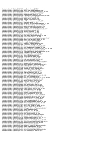 Assistente Social III -   Saúde; 224097997; Ana Carmo Pessoa; 27; 529º
Assistente Social III -   Saúde; 224129986; Sandra Suely Maciel De Melo; 27; 530º
Assistente Social III -   Saúde; 224002795; Luciene De Almeida Ricardo Frutuoso; 27; 531º
Assistente Social III -   Saúde; 224120019; Alessandra Pestana Albernaz; 27; 532º
Assistente Social III -   Saúde; 224052683; Gisele Rodrigues Delfino; 27; 533º
Assistente Social III -   Saúde; 224119125; Ludimila Souza Dos Santos Vasconcelos; 27; 534º
Assistente Social III -   Saúde; 224117100; Andreia Rosa Borges; 27; 535º
Assistente Social III -   Saúde; 224058834; Natalia Martins Motta; 27; 536º
Assistente Social III -   Saúde; 224130599; Thamires Lindolfo Vilas; 27; 537º
Assistente Social III -   Saúde; 224014609; Anik Ferreira Setubal Amaral; 27; 538º
Assistente Social III -   Saúde; 224092073; Rosangela Santos; 27; 539º
Assistente Social III -   Saúde; 224123683; Mariângela Dau Dos Santos De Almeida; 27; 540º
Assistente Social III -   Saúde; 224112522; Claudia Cristina Araujo Da Cruz; 27; 541º
Assistente Social III -   Saúde; 224046557; Lawane Cristina Oliveira Azevedo; 27; 542º
Assistente Social III -   Saúde; 224120635; Adriana Da Silva Pires Marinho; 27; 543º
Assistente Social III -   Saúde; 224046191; Nelma Rosimeire Da Silva Espíndola; 27; 544º
Assistente Social III -   Saúde; 224134356; Doraci De Melo Babo; 27; 545º
Assistente Social III -   Saúde; 224092134; Verônica Silva Alves; 27; 546º
Assistente Social III -   Saúde; 224068123; Taina Araujo Ferreira; 27; 547º
Assistente Social III -   Saúde; 224102799; Adriana Carvalho De Lima; 27; 548º
Assistente Social III -   Saúde; 224041832; Catia Regina Mendonça De Souza; 27; 549º
Assistente Social III -   Saúde; 224121079; Cristina Velloso Barbosa; 27; 550º
Assistente Social III -   Saúde; 224096220; Carla De Jesus Timóteo Santos Alcântara; 27; 551º
Assistente Social III -   Saúde; 224006894; Regina Coeli De Oliveira Ramos; 26; 552º
Assistente Social III -   Saúde; 224016905; Patrícia Bueno Da Silva; 26; 553º
Assistente Social III -   Saúde; 224113487; Bruna Da Costa Mello; 26; 554º
Assistente Social III -   Saúde; 224022177; Alessandra Azeredo Da Silva; 26; 555º
Assistente Social III -   Saúde; 224067798; Tuane Gama De Oliveira; 26; 556º
Assistente Social III -   Saúde; 224054954; Wanessa Batista De Freitas Brito; 26; 557º
Assistente Social III -   Saúde; 224127363; Luzia Matos Ribeiro De Azevedo; 26; 558º
Assistente Social III -   Saúde; 224133480; Viviane Cristina De Azevedo Nobre Sant Anna; 26; 559º
Assistente Social III -   Saúde; 224093977; Katia Cilene De Holanda Barros; 26; 560º
Assistente Social III -   Saúde; 224125716; Vivian Vilaronga Dos Reis Do Nascimento; 26; 561º
Assistente Social III -   Saúde; 224094524; Ariana Kelly Dos Santos; 26; 562º
Assistente Social III -   Saúde; 224125957; Laila Morgana Gomes Julio; 26; 563º
Assistente Social III -   Saúde; 224051431; Tatiana Neiva Ramos; 26; 564º
Assistente Social III -   Saúde; 224118368; Adriana Marques Muller; 26; 565º
Assistente Social III -   Saúde; 224074819; Priscila Gonçalves Vaz; 26; 566º
Assistente Social III -   Saúde; 224107712; Lílian Leite De Almeida Duca; 26; 567º
Assistente Social III -   Saúde; 224052536; Elís Miranda Campos; 26; 568º
Assistente Social III -   Saúde; 224089836; Patrícia Gonçalves Corrêa Da Silva; 26; 569º
Assistente Social III -   Saúde; 224130175; Cristiane Alves Da Graça; 26; 570º
Assistente Social III -   Saúde; 224092759; Patricia Moreira De Araujo Biasotto; 26; 571º
Assistente Social III -   Saúde; 224062600; Nathália Da Silva Freitas Cruz; 26; 572º
Assistente Social III -   Saúde; 224093442; Danielle Florêncio Da Silva; 26; 573º
Assistente Social III -   Saúde; 224082848; Vanessa Dos Santos Baptista; 26; 574º
Assistente Social III -   Saúde; 224056183; Adriana Rangel Heinze; 26; 575º
Assistente Social III -   Saúde; 224000148; Sandra Cesar De Almeida; 26; 576º
Assistente Social III -   Saúde; 224070546; Ana Ester Machado Carlos; 26; 577º
Assistente Social III -   Saúde; 224114252; Karla De Figueiredo Silva; 26; 578º
Assistente Social III -   Saúde; 224100570; Juliana Figueiredo Gomes Ernesto; 26; 579º
Assistente Social III -   Saúde; 224099826; Izanir Silva Rodrigues; 26; 580º
Assistente Social III -   Saúde; 224100801; Maria Da Conceicao Rodrigues De Souza; 26; 581º
Assistente Social III -   Saúde; 224064363; Vera Lúcia Fernandes Paulo; 26; 582º
Assistente Social III -   Saúde; 224073833; Renata Daniela De Amorim; 26; 583º
Assistente Social III -   Saúde; 224038885; Sueli Maria Gonçalves; 26; 584º
Assistente Social III -   Saúde; 224022998; Andréa Bastos Vichi; 26; 585º
Assistente Social III -   Saúde; 224066466; Aline Santos Oliveira Alves; 26; 586º
Assistente Social III -   Saúde; 224101435; Letícia Pulvirenti Reggiardo; 26; 587º
Assistente Social III -   Saúde; 224110632; Solange Dias De Araujo Alves; 26; 588º
Assistente Social III -   Saúde; 224004532; Priscila Coutinho Vieira Da Silva; 26; 589º
Assistente Social III -   Saúde; 224121847; Joziane Nogueira Lucas; 26; 590º
Assistente Social III -   Saúde; 224084580; Amanda Jovino Barbosa; 26; 591º
Assistente Social III -   Saúde; 224060635; Jussara Ferreira Benevides; 26; 592º
Assistente Social III -   Saúde; 224105580; Liane Constantino De Lima; 26; 593º
Assistente Social III -   Saúde; 224071270; Wanda Silva Guedes De Moura; 26; 594º
Assistente Social III -   Saúde; 224124996; Maria Gabriela Ferreira Da Silva; 26; 595º
Assistente Social III -   Saúde; 224056608; Fabiana Paschoal Dos Santos; 26; 596º
Assistente Social III -   Saúde; 224096583; Gilda Dos Santos Lourenço; 26; 597º
Assistente Social III -   Saúde; 224139017; Eneida Rodrigues Baptista; 26; 598º
Assistente Social III -   Saúde; 224032796; Elisa Carvalho Amarante Nemézio; 26; 599º
Assistente Social III -   Saúde; 224005399; Mônica De Oliveira Vasconcelos; 26; 600º
Assistente Social III -   Saúde; 224129836; Suelen Da Silva Souza; 26; 601º
Assistente Social III -   Saúde; 224101472; Ingrid Elionai Sousa Dos Santos; 26; 602º
Assistente Social III -   Saúde; 224015751; Jaqueline Flor Da França; 26; 603º
Assistente Social III -   Saúde; 224099495; Mariangela Martins Do Nascimento; 26; 604º
Assistente Social III -   Saúde; 224119437; Ângela Hofsteede; 26; 605º
Assistente Social III -   Saúde; 224005930; Dryelle Laino Cruz; 26; 606º
Assistente Social III -   Saúde; 224057305; Flavia Simplicio Andre; 26; 607º
Assistente Social III -   Saúde; 224130186; Katia Xavier Pellegrino; 26; 608º
Assistente Social III -   Saúde; 224123131; Paula Maria Da Costa Rangel; 26; 609º
Assistente Social III -   Saúde; 224041367; Elisabete Menezes Pereira; 26; 610º
Assistente Social III -   Saúde; 224135786; Vanessa Miranda Gomes Da Silva; 26; 611º
Assistente Social III -   Saúde; 224124606; Cristiane Duarte Da Silva; 26; 612º
Assistente Social III -   Saúde; 224102232; Laila Ferreira Goudinho De Souza; 26; 613º
Assistente Social III -   Saúde; 224017955; Maria Lucimar Do Nascimento E Silva; 26; 614º
Assistente Social III -   Saúde; 224128519; Michelle Jeronimo Da Costa; 26; 615º
Assistente Social III -   Saúde; 224082428; Susana Natal Mello; 26; 616º
Assistente Social III -   Saúde; 224051882; Alexsandro Claudio Do Nascimento; 26; 617º
Assistente Social III -   Saúde; 224059919; Dirlene Andrade Martins; 26; 618º
Assistente Social III -   Saúde; 224031348; Elisângela Maria De Lima; 26; 619º
Assistente Social III -   Saúde; 224046295; Adriana Rodrigues De Lima Santos; 26; 620º
Assistente Social III -   Saúde; 224011093; Luzia Dos Santos Sá Alves; 26; 621º
 