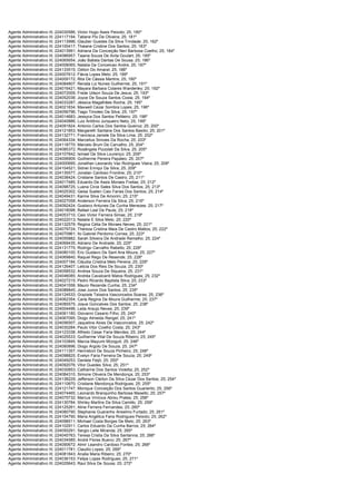 Agente Administrativo III; 224030586; Victor Hugo Assis Peixoto; 25; 180º
Agente Administrativo III; 224117194; Tatiane Pio De Oliveira; 25; 181º
Agente Administrativo III; 224113996; Glauber Guedes Da Silva Trindade; 25; 182º
Agente Administrativo III; 224100417; Thaiane Cristine Dos Santos; 25; 183º
Agente Administrativo III; 224013991; Adriana Da Conceição Neri Barbosa Coelho; 25; 184º
Agente Administrativo III; 224086957; Taiana Souza De Avila Goulart; 25; 185º
Agente Administrativo III; 224065654; João Batista Dantas De Sousa; 25; 186º
Agente Administrativo III; 224008065; Natalia Da Conceicao Andre; 25; 187º
Agente Administrativo III; 224133515; Odilon Do Amaral; 25; 188º
Agente Administrativo III; 224007612; Flávia Lopes Melo; 25; 189º
Agente Administrativo III; 224009172; Rita De Cássia Martins; 25; 190º
Agente Administrativo III; 224084807; Renata Liz Nunes Guilherme; 25; 191º
Agente Administrativo III; 224016421; Mayara Barbara Colares Wanderley; 25; 192º
Agente Administrativo III; 224072009; Frede Uilson Souza De Jesus; 25; 193º
Agente Administrativo III; 224052038; Joyce De Souza Santos Costa; 25; 194º
Agente Administrativo III; 224033287; Jéssica Magalhães Rocha; 25; 195º
Agente Administrativo III; 224021834; Maxwell Cezar Sombra Lopes; 25; 196º
Agente Administrativo III; 224056796; Tiago Timoteo Da Silva; 25; 197º
Agente Administrativo III; 224014683; Jessyca Dos Santos Peliteiro; 25; 198º
Agente Administrativo III; 224040886; Luiz Antônio Junqueiro Neto; 25; 199º
Agente Administrativo III; 224091824; Antonio Carlos Dos Santos Queiroz; 25; 200º
Agente Administrativo III; 224121853; Margareth Santana Dos Santos Basilio; 25; 201º
Agente Administrativo III; 224132771; Francisca Janiele Da Silva Lima; 25; 202º
Agente Administrativo III; 224064334; Marcellus Simoes Da Rocha; 25; 203º
Agente Administrativo III; 224118770; Marcelo Brum De Carvalho; 25; 204º
Agente Administrativo III; 224085372; Rosângela Pizzolati Da Silva; 25; 205º
Agente Administrativo III; 224107642; Ismael Da Silva Lourenço; 25; 206º
Agente Administrativo III; 224006909; Guilherme Pereira Papaleo; 25; 207º
Agente Administrativo III; 224000695; Jonathan Leonardo Vaz Rodrigues Vieira; 25; 208º
Agente Administrativo III; 224104521; Sidnei Enriqui Da Silva; 25; 209º
Agente Administrativo III; 224135577; Jonatan Cardoso Frontine; 25; 210º
Agente Administrativo III; 224038424; Cristiane Santos De Castro; 25; 211º
Agente Administrativo III; 224017485; Eduardo De Assis Moraes Freitas; 25; 212º
Agente Administrativo III; 224098725; Luana Circe Sales Silva Dos Santos; 25; 213º
Agente Administrativo III; 224025302; Geisa Suelen Caio Farias Dos Santos; 25; 214º
Agente Administrativo III; 224049431; Karine Silva De Amorim; 25; 215º
Agente Administrativo III; 224027058; Anderson Ferreira Da Silva; 25; 216º
Agente Administrativo III; 224092424; Gustavo Antunes Da Cunha Menezes; 25; 217º
Agente Administrativo III; 224018098; Rafael Leal De Paula; 25; 218º
Agente Administrativo III; 224053710; Caio Victor Ferreira Simas; 25; 219º
Agente Administrativo III; 224022013; Natalie E Silva Melo; 25; 220º
Agente Administrativo III; 224132579; Regina Célia De Moraes Neves; 25; 221º
Agente Administrativo III; 224079724; Thereza Cristina Maia De Castro Mattos; 25; 222º
Agente Administrativo III; 224070961; Ilo Gabriel Perdomo Correa; 25; 223º
Agente Administrativo III; 224055882; Sarah Silveira De Andrade Ramalho; 25; 224º
Agente Administrativo III; 224069435; Adriano De Andrade; 25; 225º
Agente Administrativo III; 224131775; Rodrigo Carvalho Rabello; 25; 226º
Agente Administrativo III; 224080100; Eric Gustavo De Sant Ana Moura; 25; 227º
Agente Administrativo III; 224069840; Raquel Rego De Resende; 25; 228º
Agente Administrativo III; 224007184; Cláudia Cristina Melo Pereira; 25; 229º
Agente Administrativo III; 224126407; Leticia Dos Reis De Souza; 25; 230º
Agente Administrativo III; 224058532; Andrea Souza De Siqueira; 25; 231º
Agente Administrativo III; 224046085; Andréa Cavalcanti Matos Rodrigues; 25; 232º
Agente Administrativo III; 224027215; Pedro Ricardo Baptista Silva; 25; 233º
Agente Administrativo III; 224041558; Mauro Rezende Cunha; 25; 234º
Agente Administrativo III; 224088845; Jose Junior Dos Santos; 25; 235º
Agente Administrativo III; 224124533; Graziele Teixeira Vasconcelos Soares; 25; 236º
Agente Administrativo III; 224062354; Carla Regina De Moura Guilherme; 25; 237º
Agente Administrativo III; 224085575; Josue Goncalves Dos Santos; 25; 238º
Agente Administrativo III; 224004496; Leda Araujo Neves; 25; 239º
Agente Administrativo III; 224061180; Giovanni Cesario Filho; 25; 240º
Agente Administrativo III; 224067095; Diogo Almeida Rangel; 25; 241º
Agente Administrativo III; 224056507; Jaqueline Alves De Vasconcelos; 25; 242º
Agente Administrativo III; 224030284; Paulo Vitor Coelho Costa; 25; 243º
Agente Administrativo III; 224123338; Alfredo Cesar Faria Mendes; 25; 244º
Agente Administrativo III; 224025533; Guilherme Vital De Souza Ribeiro; 25; 245º
Agente Administrativo III; 224103845; Marcia Mayumi Mizoguti; 25; 246º
Agente Administrativo III; 224080896; Diogo Argolo De Souza; 25; 247º
Agente Administrativo III; 224111357; Henristoni De Souza Pinheiro; 25; 248º
Agente Administrativo III; 224098825; Evelyn Faria Ferreira De Souza; 25; 249º
Agente Administrativo III; 224049253; Daniela Feijó; 25; 250º
Agente Administrativo III; 224092076; Vitor Guedes Silva; 25; 251º
Agente Administrativo III; 224030853; Catharine Dos Santos Violetta; 25; 252º
Agente Administrativo III; 224084310; Simone Oliveira De Mendonça; 25; 253º
Agente Administrativo III; 224138229; Jefferson Cleiton Da Silva Cezar Dos Santos; 25; 254º
Agente Administrativo III; 224110870; Cristiane Mendonça Rodrigues; 25; 255º
Agente Administrativo III; 224121747; Monique Conceição Dos Santos Guariento; 25; 256º
Agente Administrativo III; 224074465; Leonardo Branquinho Barbosa Masello; 25; 257º
Agente Administrativo III; 224075732; Marcus Vinícius Abreu Prates; 25; 258º
Agente Administrativo III; 224130784; Shirley Martins Da Silva Camillo; 25; 259º
Agente Administrativo III; 224125261; Aline Ferreira Fernandes; 25; 260º
Agente Administrativo III; 224080790; Stephanie Guaranho Anselmo Furtado; 25; 261º
Agente Administrativo III; 224104790; Maria Angélica Faria Rodrigues Peixoto; 25; 262º
Agente Administrativo III; 224098511; Michael Costa Borges De Melo; 25; 263º
Agente Administrativo III; 224102911; Carlos Eduardo Da Cunha Barros; 25; 264º
Agente Administrativo III; 224050291; Sergio Leite Miranda; 25; 265º
Agente Administrativo III; 224045763; Teresa Cristia Da Silva Santanna; 25; 266º
Agente Administrativo III; 224034585; André Flores Bueno; 25; 267º
Agente Administrativo III; 224090672; Almir Leandro Cardoso Fontes; 25; 268º
Agente Administrativo III; 224011781; Claudio Lopes; 25; 269º
Agente Administrativo III; 224081843; Analia Maria Ribeiro; 25; 270º
Agente Administrativo III; 224036153; Felipe Lopes Rodrigues; 25; 271º
Agente Administrativo III; 224025643; Raul Silva De Sousa; 25; 272º
 