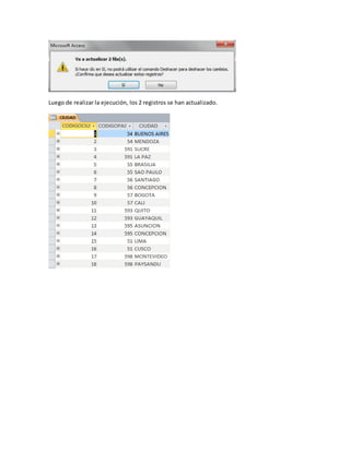 Luego de realizar la ejecución, los 2 registros se han actualizado. 
 