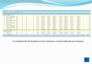 La visualización de los datos será en columnas  y estará ordenada por empresa.