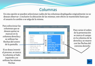 Moverse en páginas completasEn la parte inferior izquierda contamos con el indicador de en cuál página estamos y cuántas líneas por pantalla.En el campo de Ir a podemos cambiar a qué página queremos avanzar de manera rápida.En el campo ALTERAR inicia siempre en 15, es decir 15 líneas por página, sin embargo podemos alterar este número en la cantidad que deseemos.