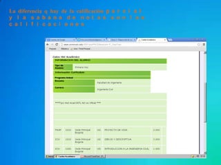 La diferencia q hay de la calificación p a r c i a l
y l a s a b a n a d e n o t a s s o n l a s
c a l i f i c a c i o n e s
 
