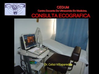 CEDUM

Centro Docente De Ultrasonido En Medicina.

CONSULTA ECOGRAFICA

Dr. Celso Villaparedes

 