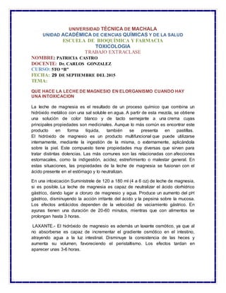 UNIVERSIDAD TÉCNICA DE MACHALA
UNIDAD ACADÉMICA DE CIENCIAS QUÍMICAS Y DE LA SALUD
ESCUELA DE BIOQUÍMICA Y FARMACIA
TOXICO...