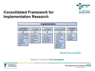 Consolidated Framework for
Implementation Research
Damschroder et al (2009)
 
