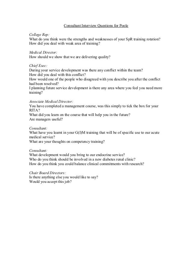 Consultant Interview Questions for Poole