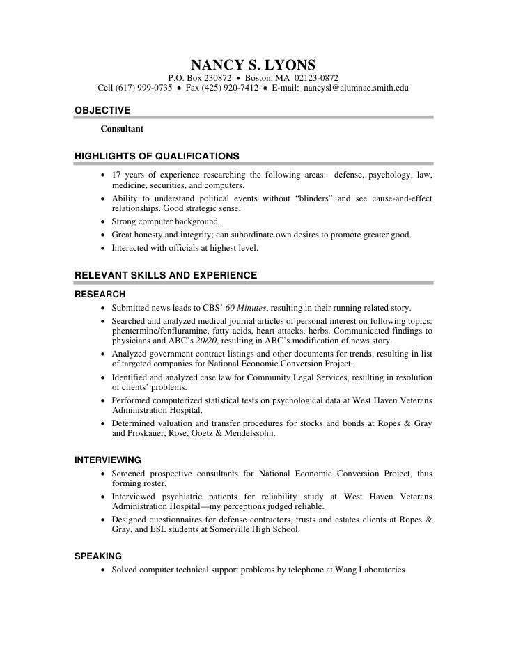 It consultant resume objective sample