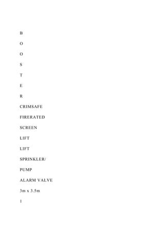 B
O
O
S
T
E
R
CRIMSAFE
FIRERATED
SCREEN
LIFT
LIFT
SPRINKLER/
PUMP
ALARM VALVE
3m x 3.5m
1
 