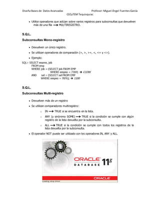 Consultas anidadas o subconsultas oracle | DOCX