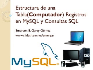 Estructura de una
Tabla(Computador) Registros
en MySQL y Consultas SQL
Emerson E. Garay Gómez
www.slideshare.net/emergar
 