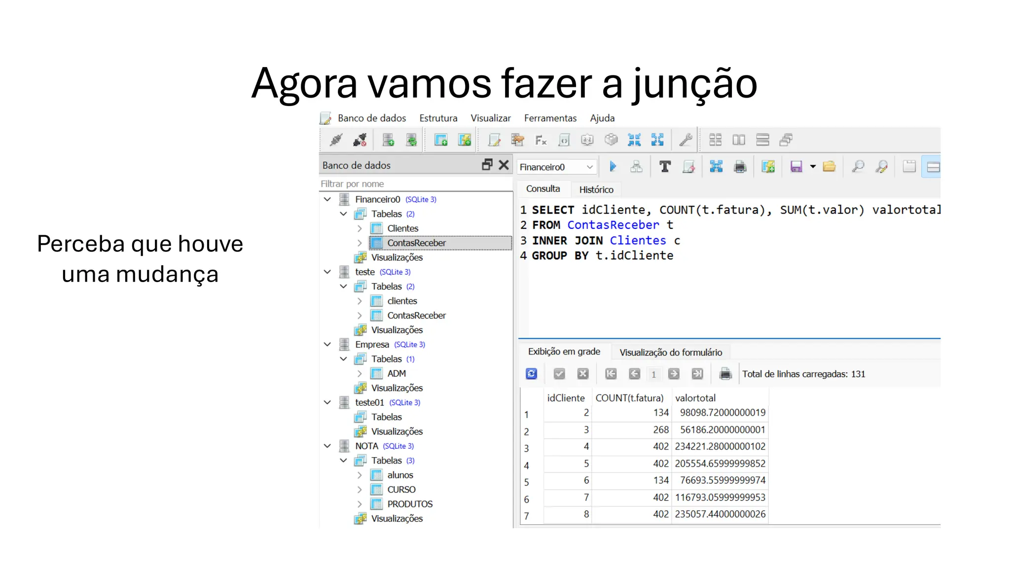 Agora vamos fazer a junção
Perceba que houve
uma mudança
 