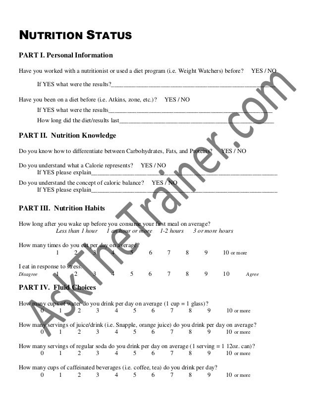 Fitness consultation form Fitness consultation form