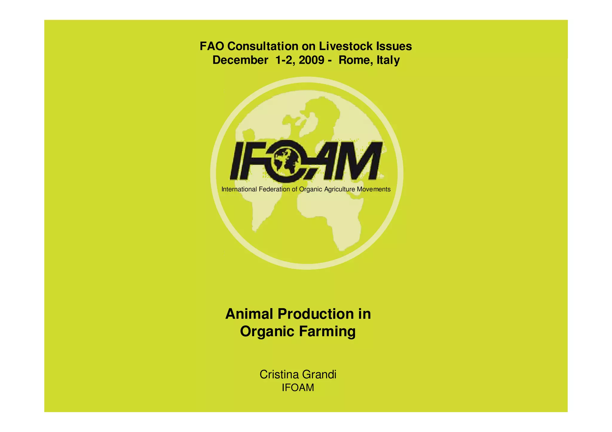 Nutrition For Organic Animals Course Reference: Animal Production In Organic Farming