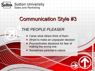 Communication Style #3 THE PEOPLE PLEASER Cares what others think of them  Afraid to make an unpopular decision Procrastinates decisions for fear of making the wrong one  Sometimes parental in nature 