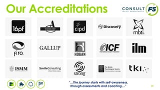 22
“…The journey starts with self-awareness,
through assessments and coaching…”
Our Accreditations
 