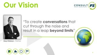 3
“To create conversations that
cut through the noise and
result in a leap beyond limits”
Daryl Watson - Partner
Our Vision
 