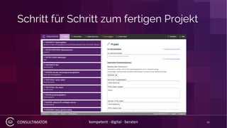 CONSULTIMATOR kompetent · digital · beraten
Schritt für Schritt zum fertigen Projekt
10
 