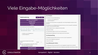 CONSULTIMATOR kompetent · digital · beraten
Viele Eingabe-Möglichkeiten
14
 