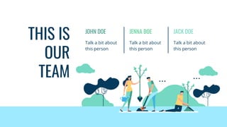 THIS IS
OUR
TEAM
Talk a bit about
this person
JOHN DOE
Talk a bit about
this person
JENNA DOE
Talk a bit about
this person
JACK DOE
 