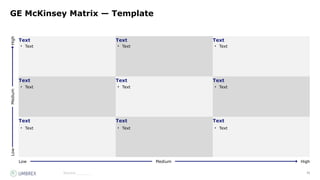 72
Source:_______
GE McKinsey Matrix — Template
High
Low
Medium
Text
Text
Low High
Medium
Text Text
Text Text
Text Text Text
• Text • Text • Text
• Text • Text • Text
• Text • Text • Text
 
