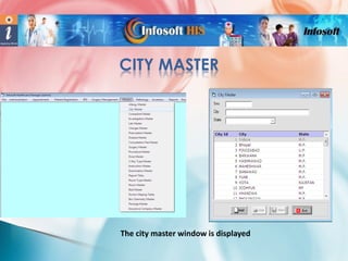 CITY MASTER

The city master window is displayed

 