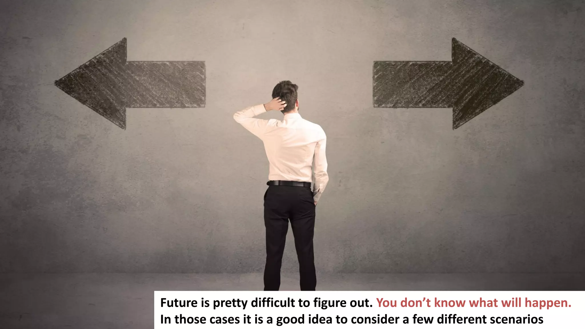 105
Future is pretty difficult to figure out. You don’t know what will happen.
In those cases it is a good idea to consider a few different scenarios
 